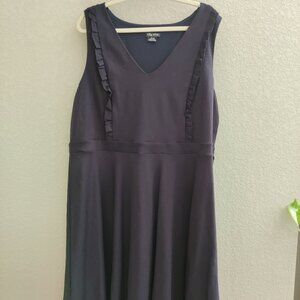 City Chic Fit & Flare Dress XL 22 Ruffle Detail - Navy
